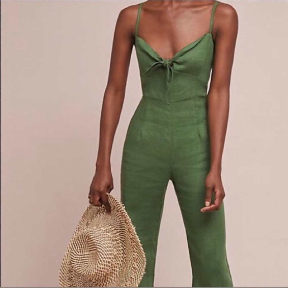 Faithfull The Brand Presley Linen Jumpsuit Green Size 4 NWT